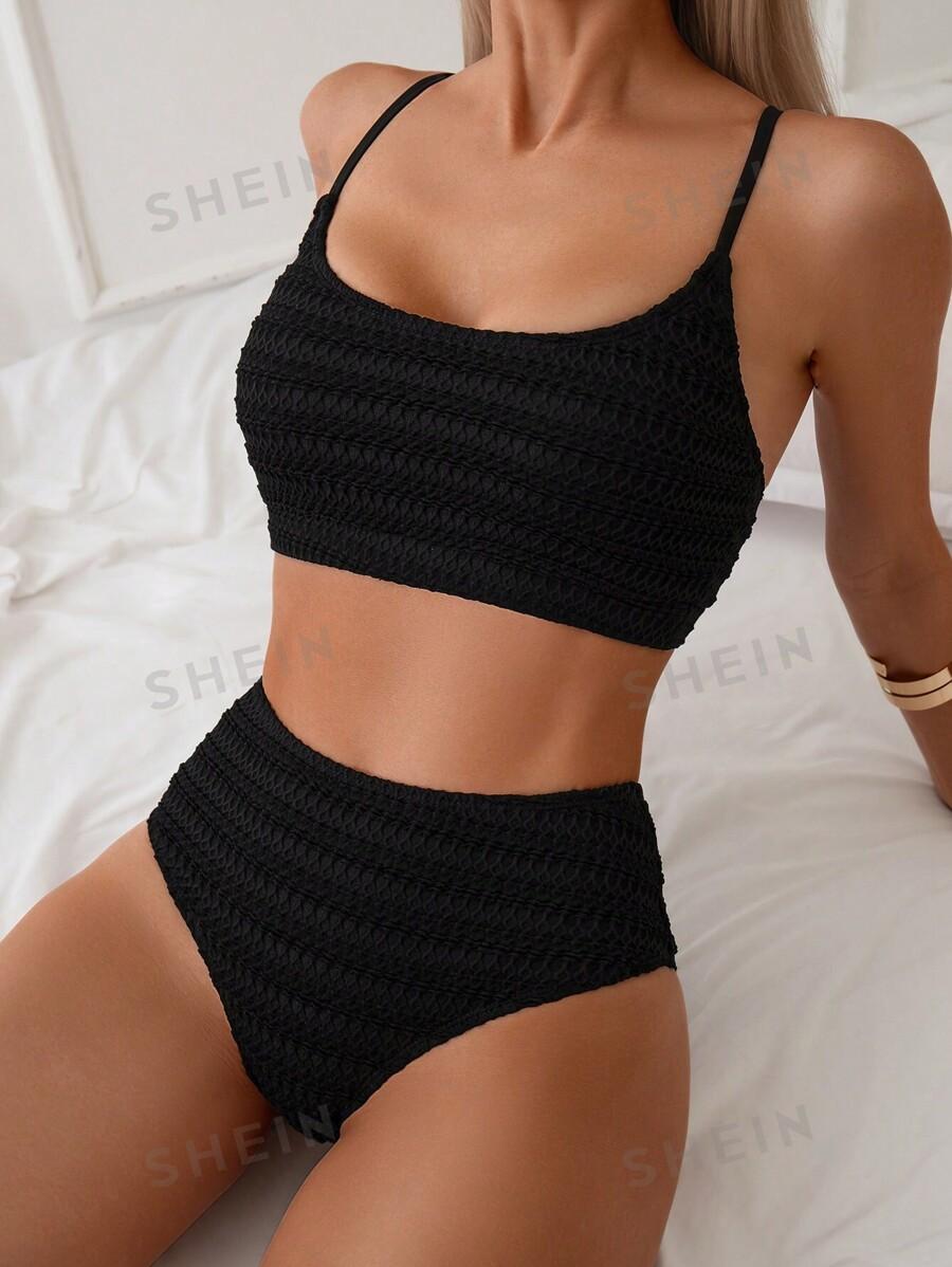 SHEIN CZARNY STRÓJ KĄPIELOWY KOMPLET TEKSTURA S09__XXL