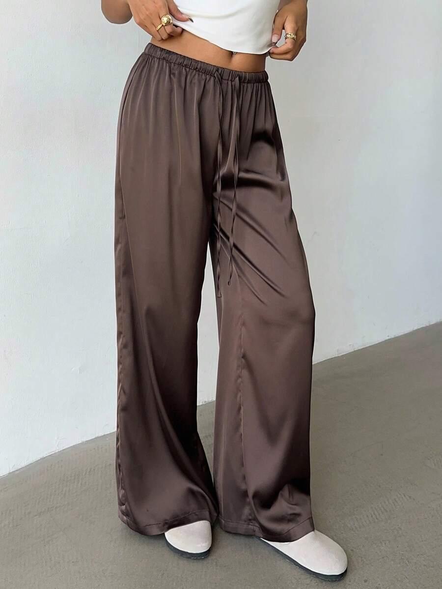 SHEIN BRĄZOWE SATYNOWE SPODNIE S06__M