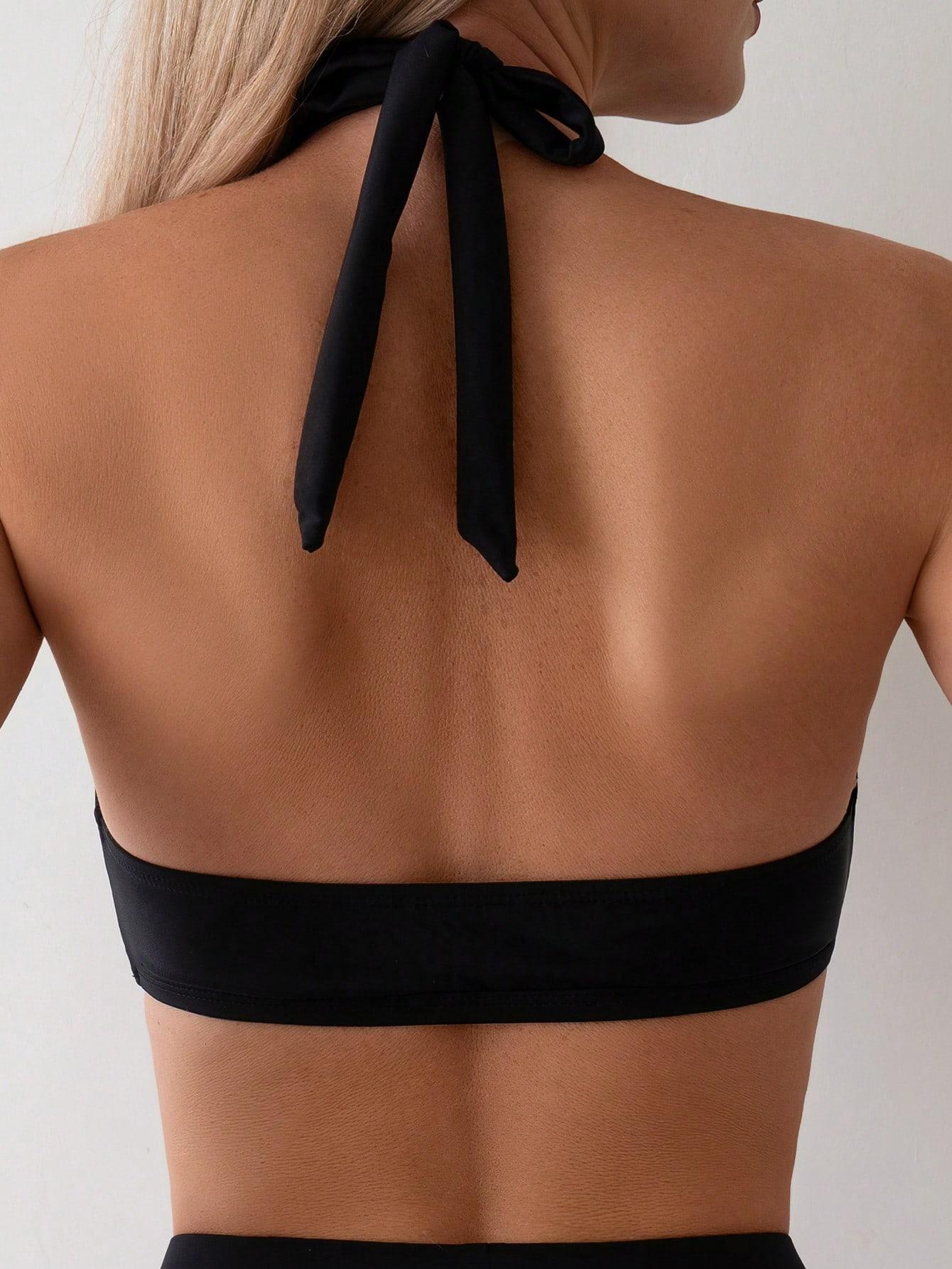SHEIN CZARNA GÓRA OD BIKINI WIĄZANIE PK01__M