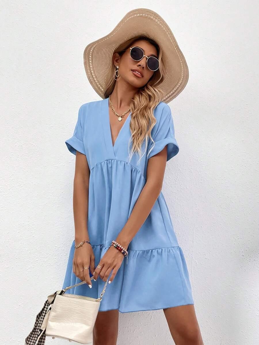 SHEIN NIEBIESKA SUKIENKA KRÓTKI RĘKAW S06__S