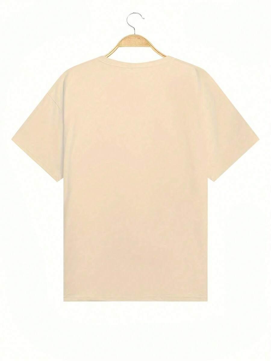 SHEIN BEŻOWY T-SHIRT NADRUK S06__M