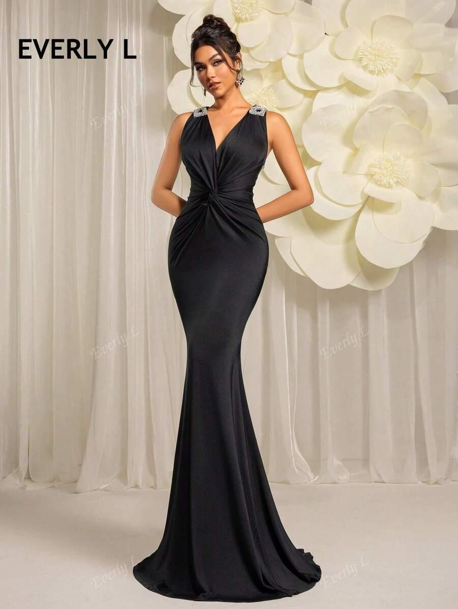 EVERLY L CZARNA MAXI SUKIENKA ZDOBIENIA POŁYSK S06__XXL
