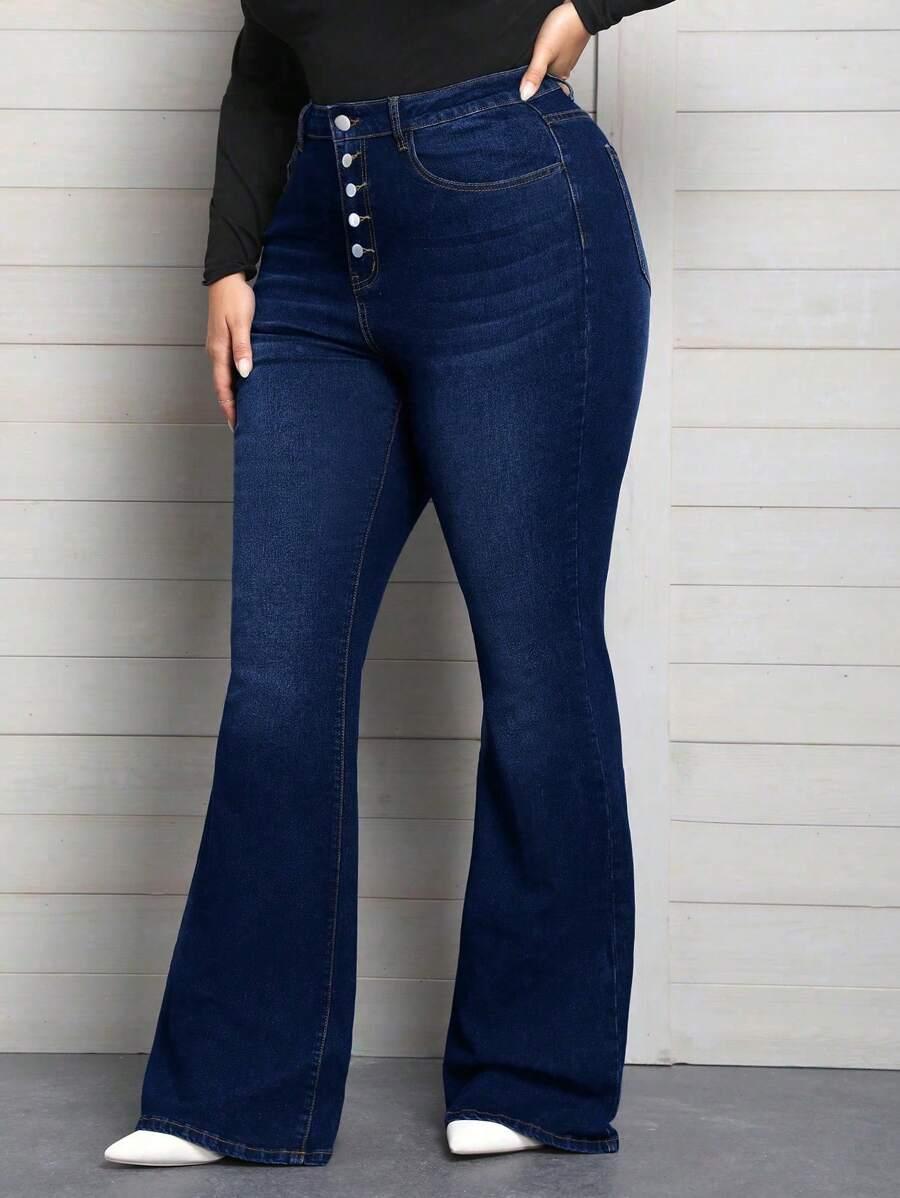 SHEIN SPODNIE FLARE JEANS WYSOKI STAN GUZIKI S06__XXL