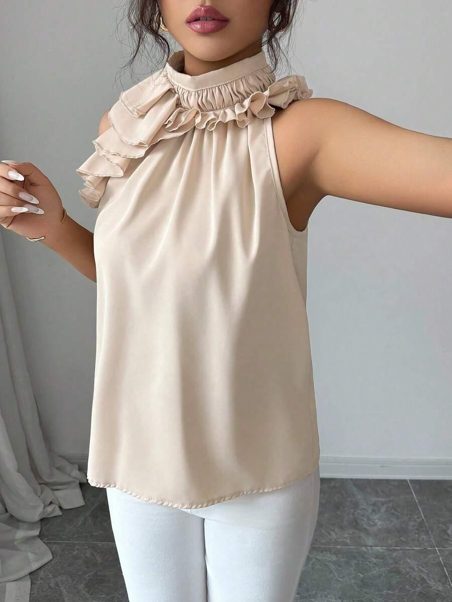 SHEIN KREMOWA BLUZKA BEZ RĘKAWÓW S06__S