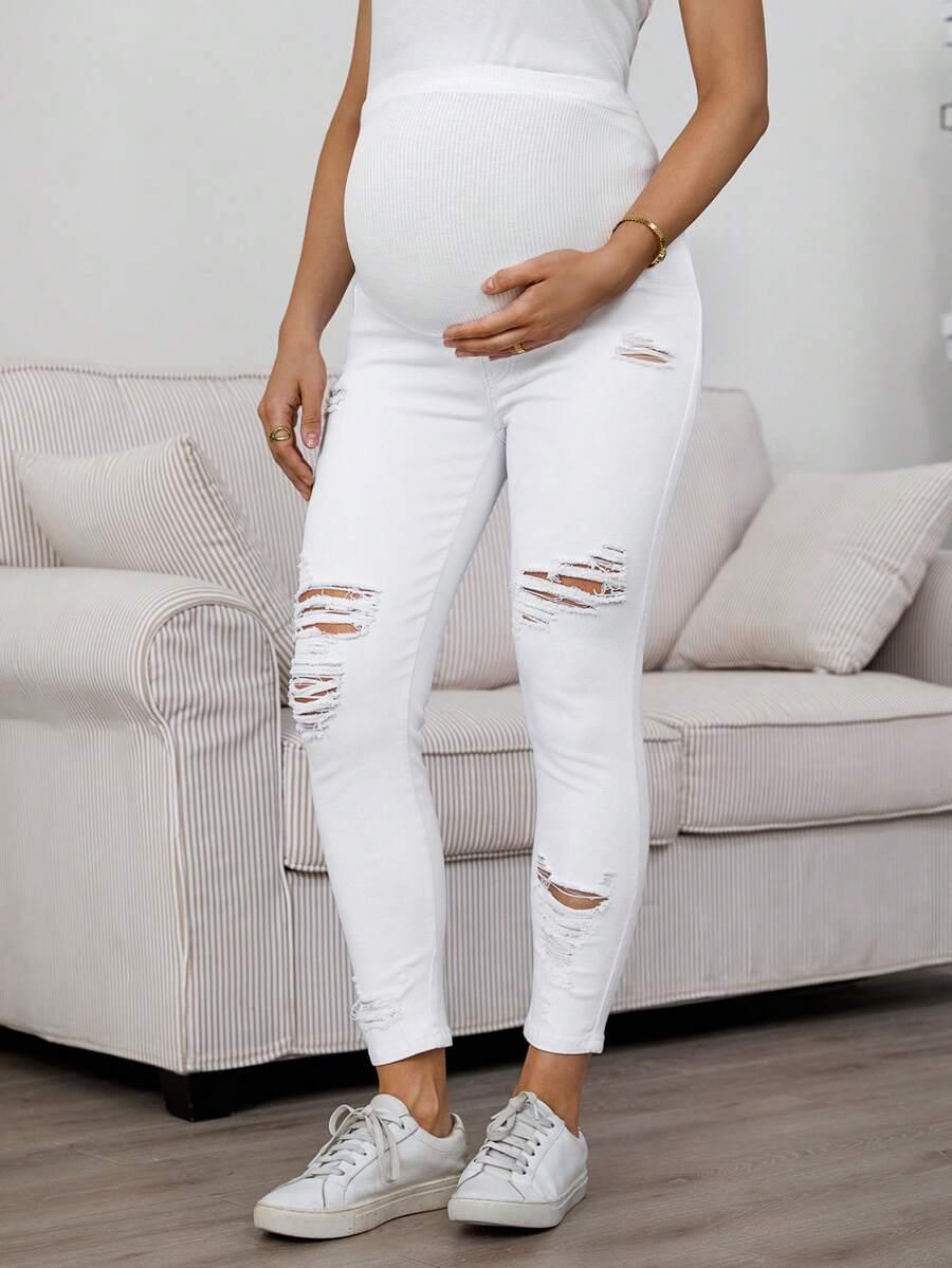 SHEIN BIAŁE CIĄŻOWE JEANSY S06__L