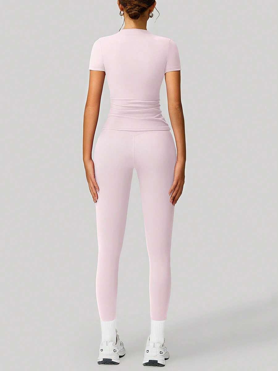 SHEIN RÓŻOWY KOMPLET T-SHIRT LEGGINSY