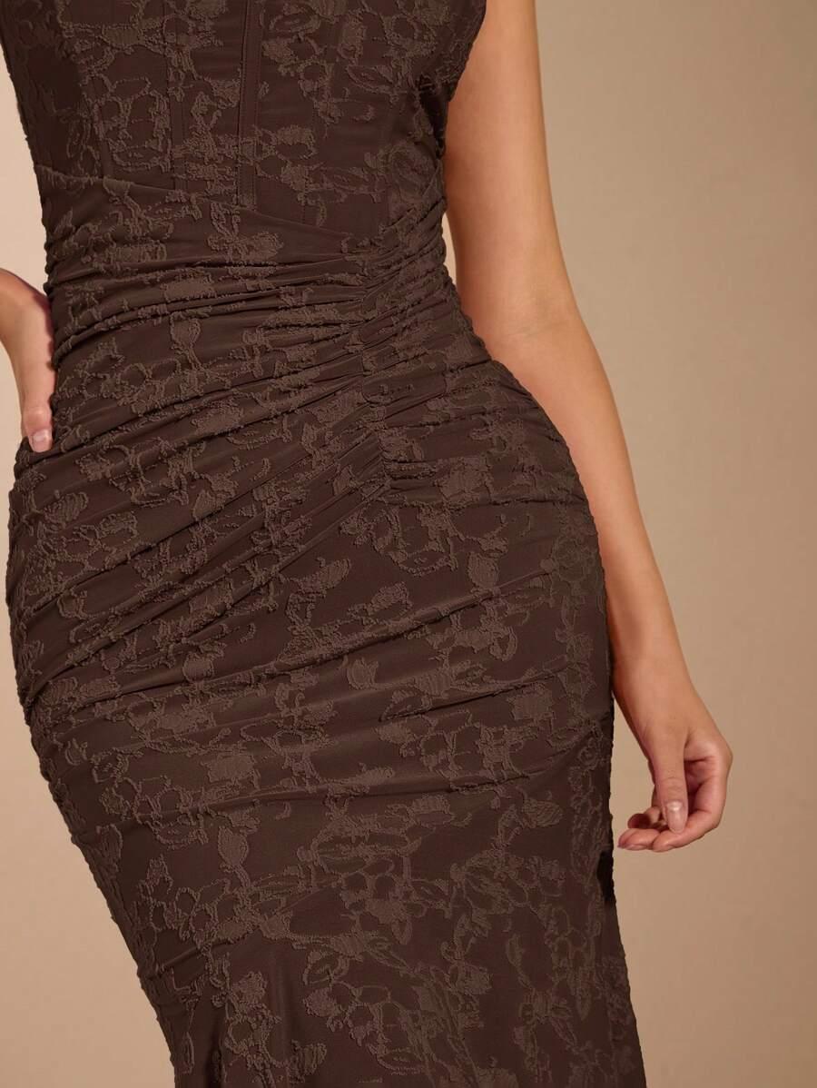 SHEIN BRĄZOWA SUKIENKA ODKRYTE RAMIONA S06__S
