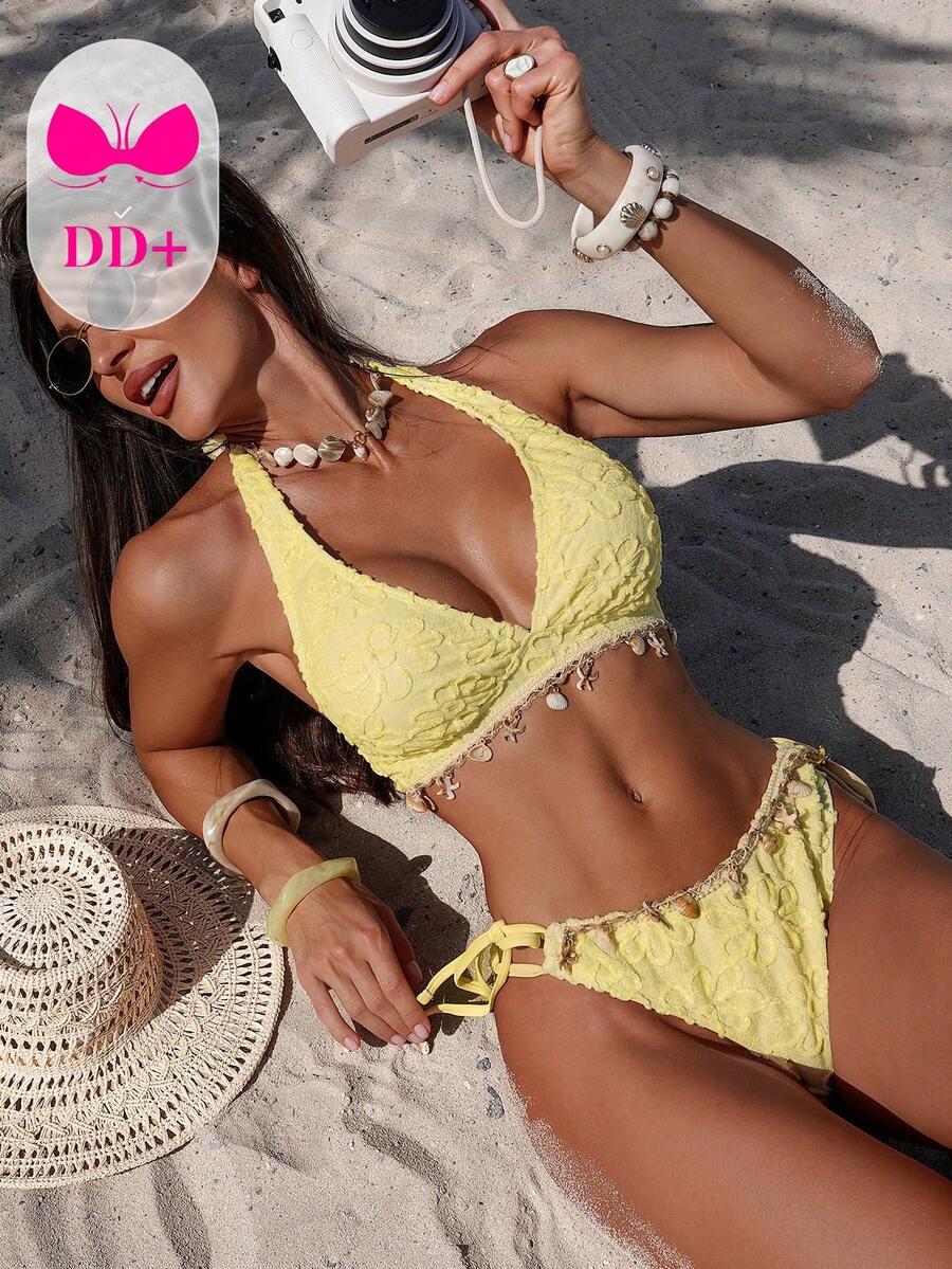 SWIM DD+ ŻÓŁTY DWUCZĘŚCIOWY STRÓJ KĄPIELOWY ZDOBIENIE S09__90E/XL