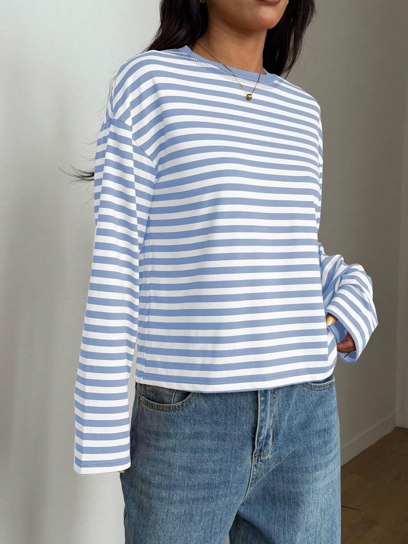 SHEIN NIEBIESKA BLUZKA WZÓR PASKI PK01__M