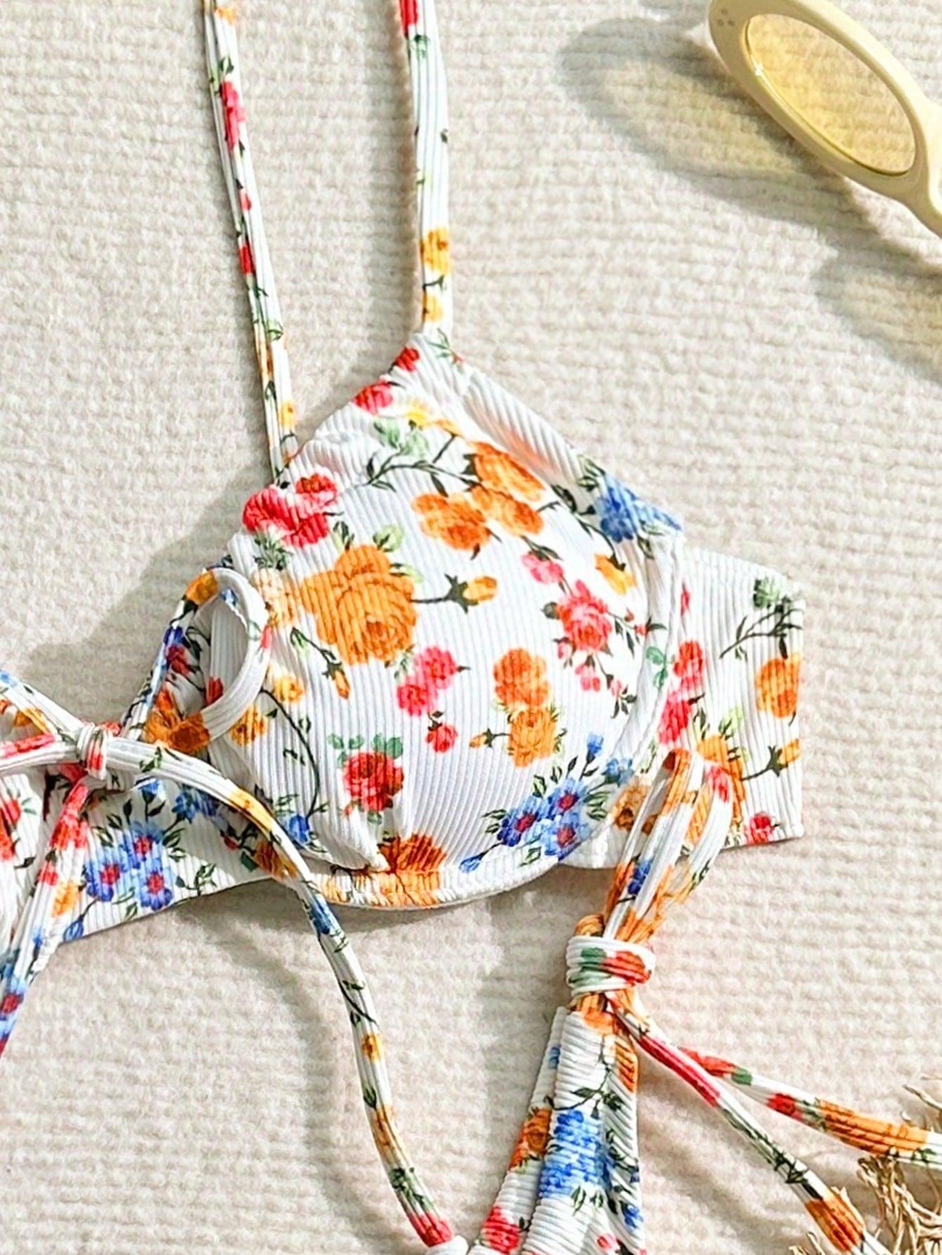 SHEIN GÓRA OD BIKINI WZÓR KWIATY S09__S