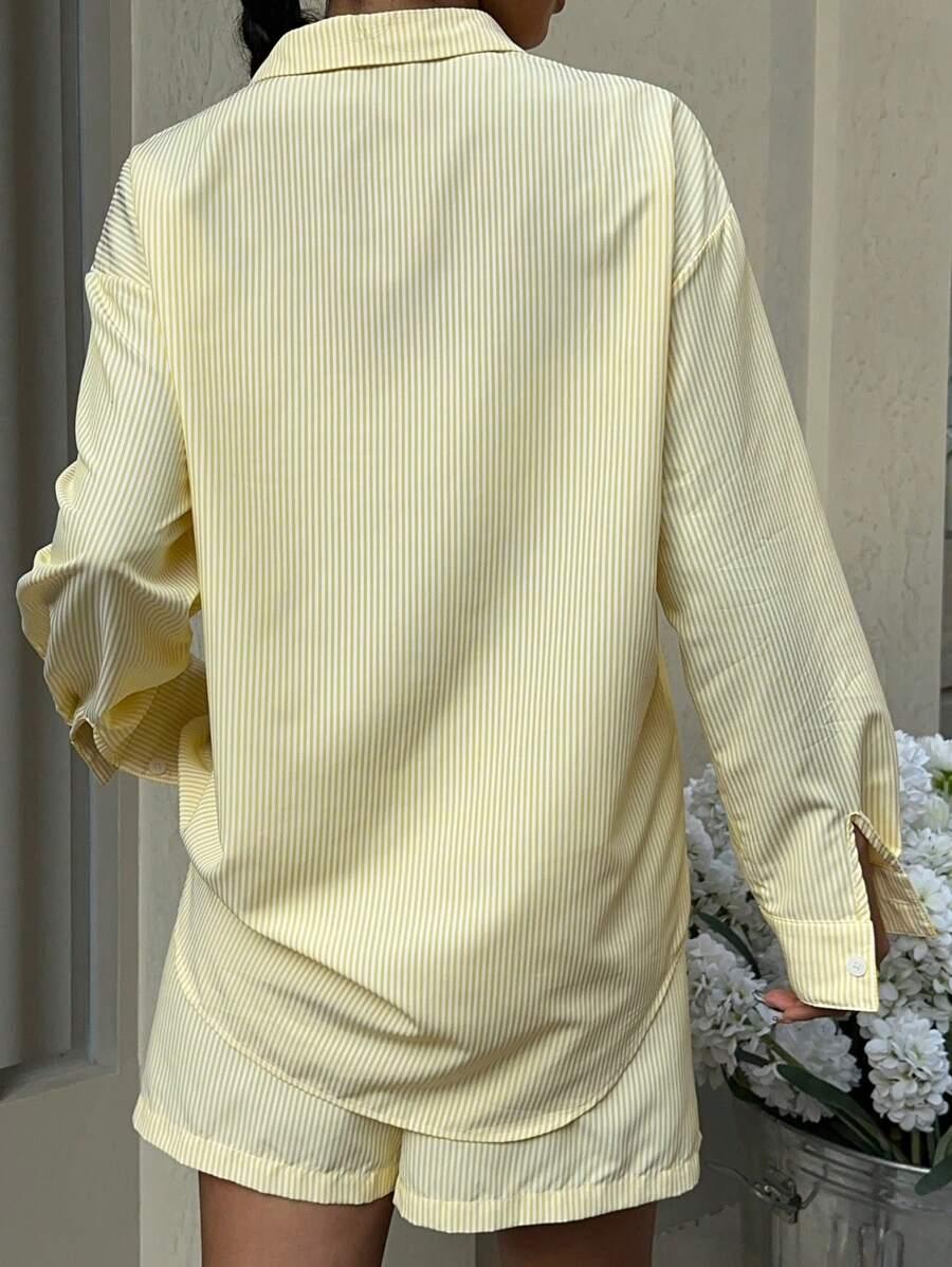 SHEIN ŻÓŁTA KOSZULA W PASKI S06__L