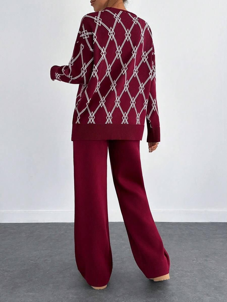 SHEIN CZERWONY SWETER SPODNIE KOMPLET S06__M