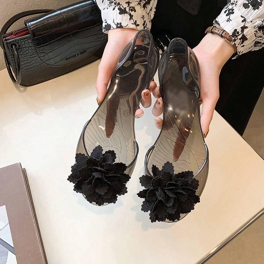 SHEIN CZARNE SANDAŁY KWIAT 3D S06__41