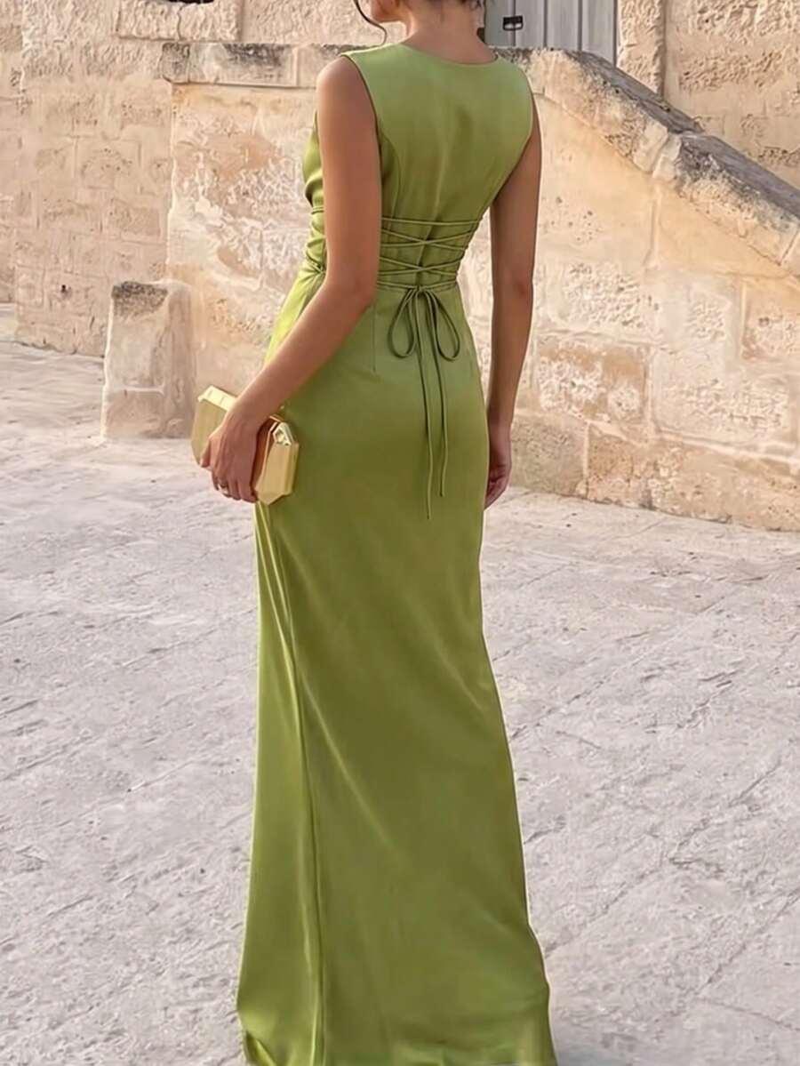 SHEIN ZIELONA MAXI SUKIENKA BEZ RĘKAWÓW S06__S