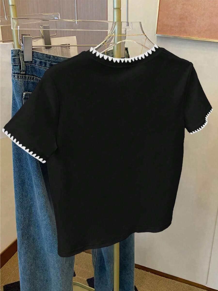 SHEIN CZARNA BLUZKA OKRĄGŁY DEKOLT S06__L