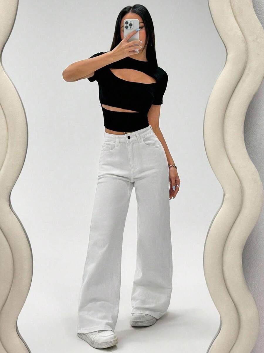 SHEIN BIAŁE SPODNIE JEANS S06__L