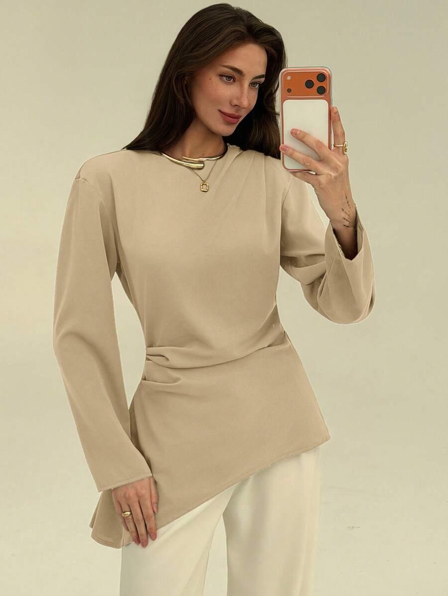 SHEIN BEŻOWA BLUZKA DŁUGI RĘKAW S06__M
