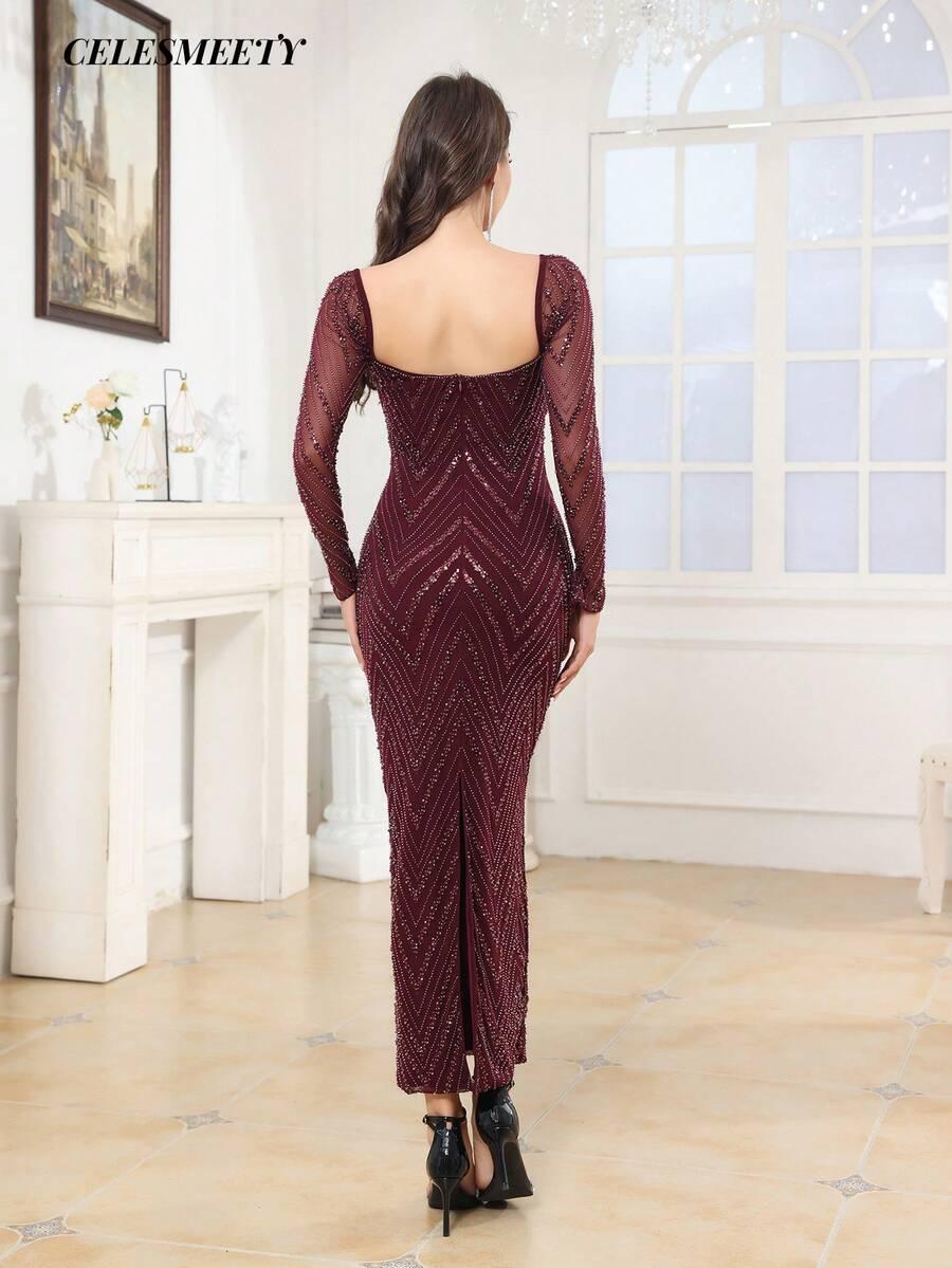 SHEIN BORDOWA MAXI SUKIENKA ZDOBIENIE PK01__XS