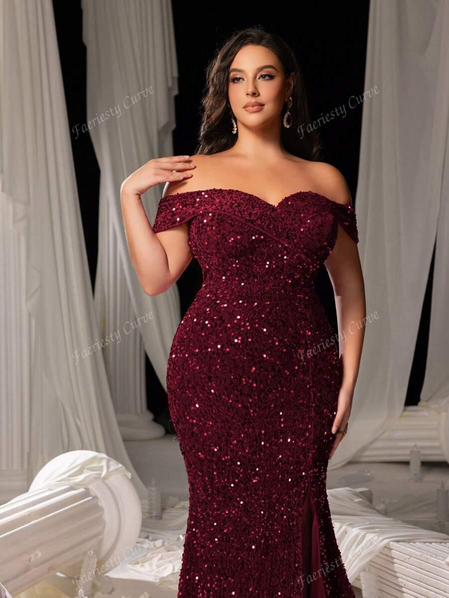 SHEIN BORDOWA MAXI SUKIENKA ODKRYTE RAMIONA ZDOBIENIE CEKINY S06__50