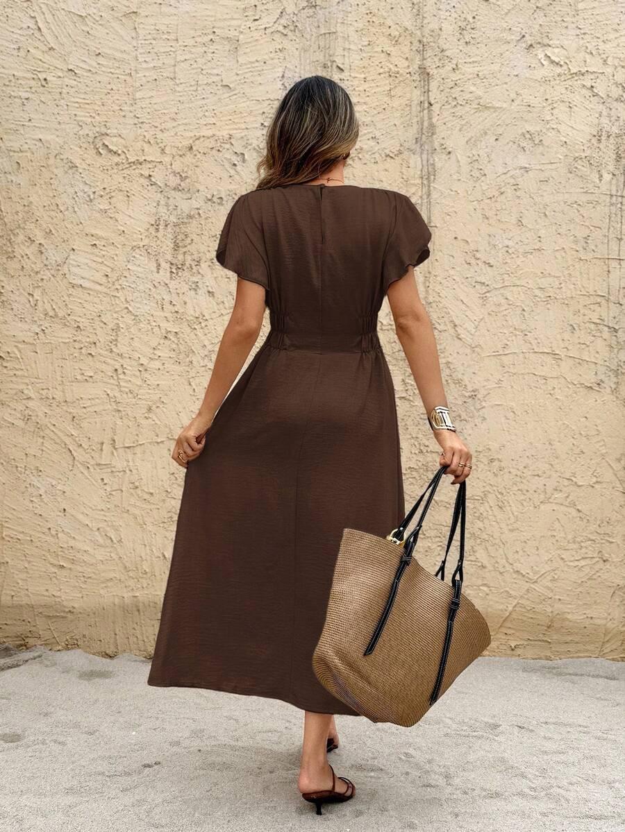 SHEIN BRĄZOWA MAXI SUKIENKA S06__S