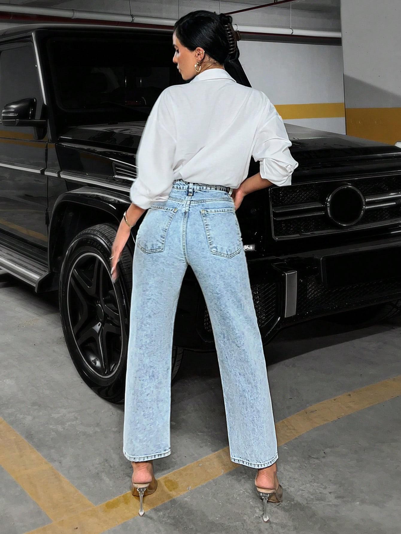 SHEIN NIEBIESKIE SPODNIE JEANS ZDOBIENIE
