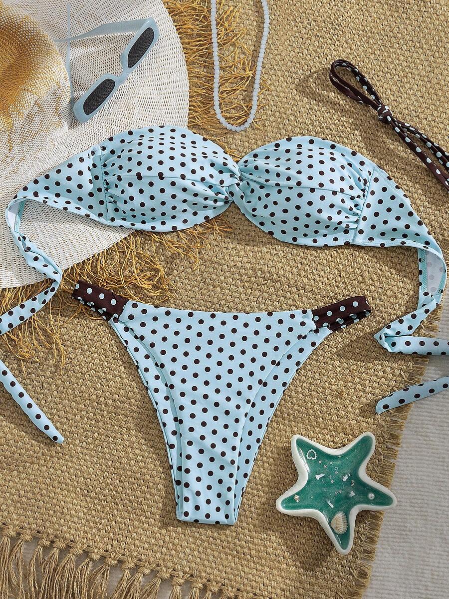 SHEIN NIEBIESKI DWUCZĘŚCIOWY STRÓJ KĄPIELOWY GROSZKI S09__M