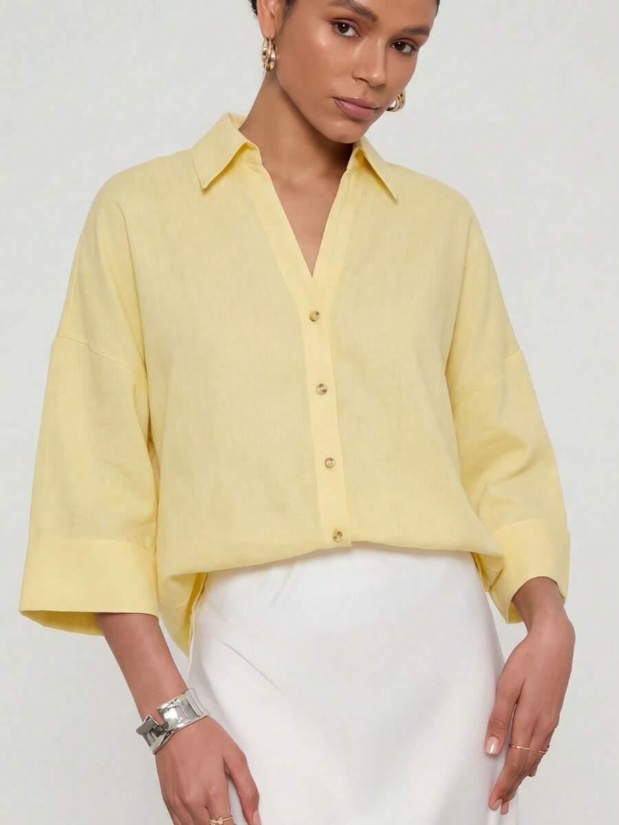 SHEIN ŻÓŁTA KOSZULA RĘKAW 3/4 S06__M