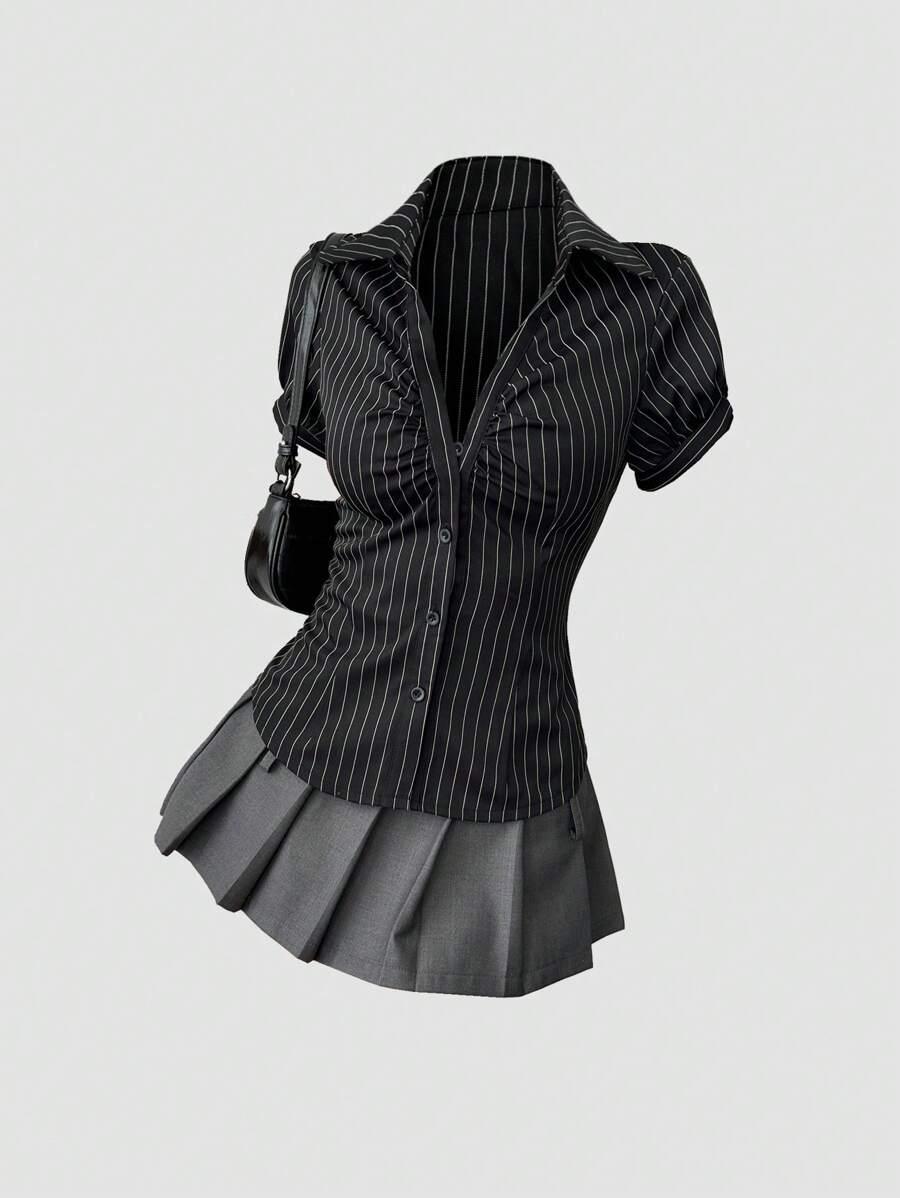 SHEIN CZARNA KOSZULA W PASKI S06__S