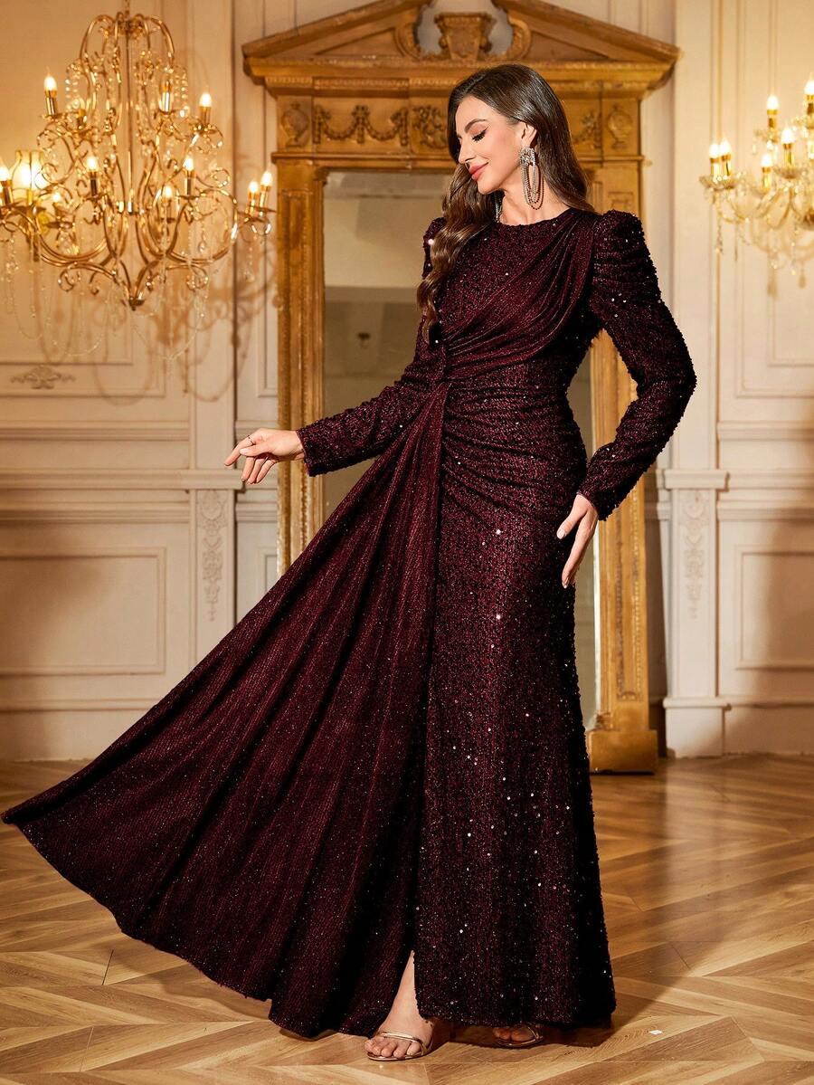 SHEIN BURGUNDOWA MAXI SUKIENKA S06__L