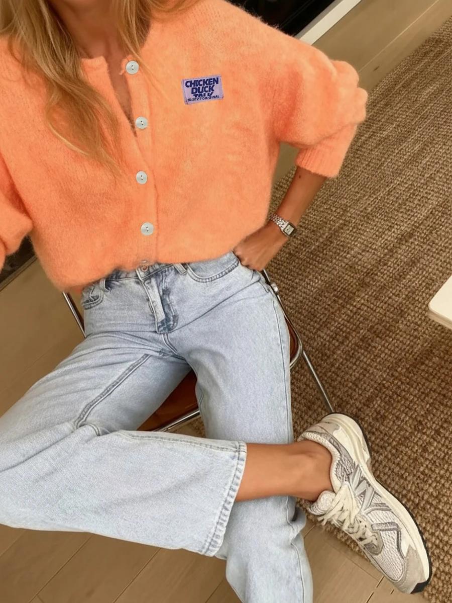 SHEIN POMARAŃCZOWY DZIANINOWY SWETER Z DOMIESZKĄ WEŁNY S06__XL