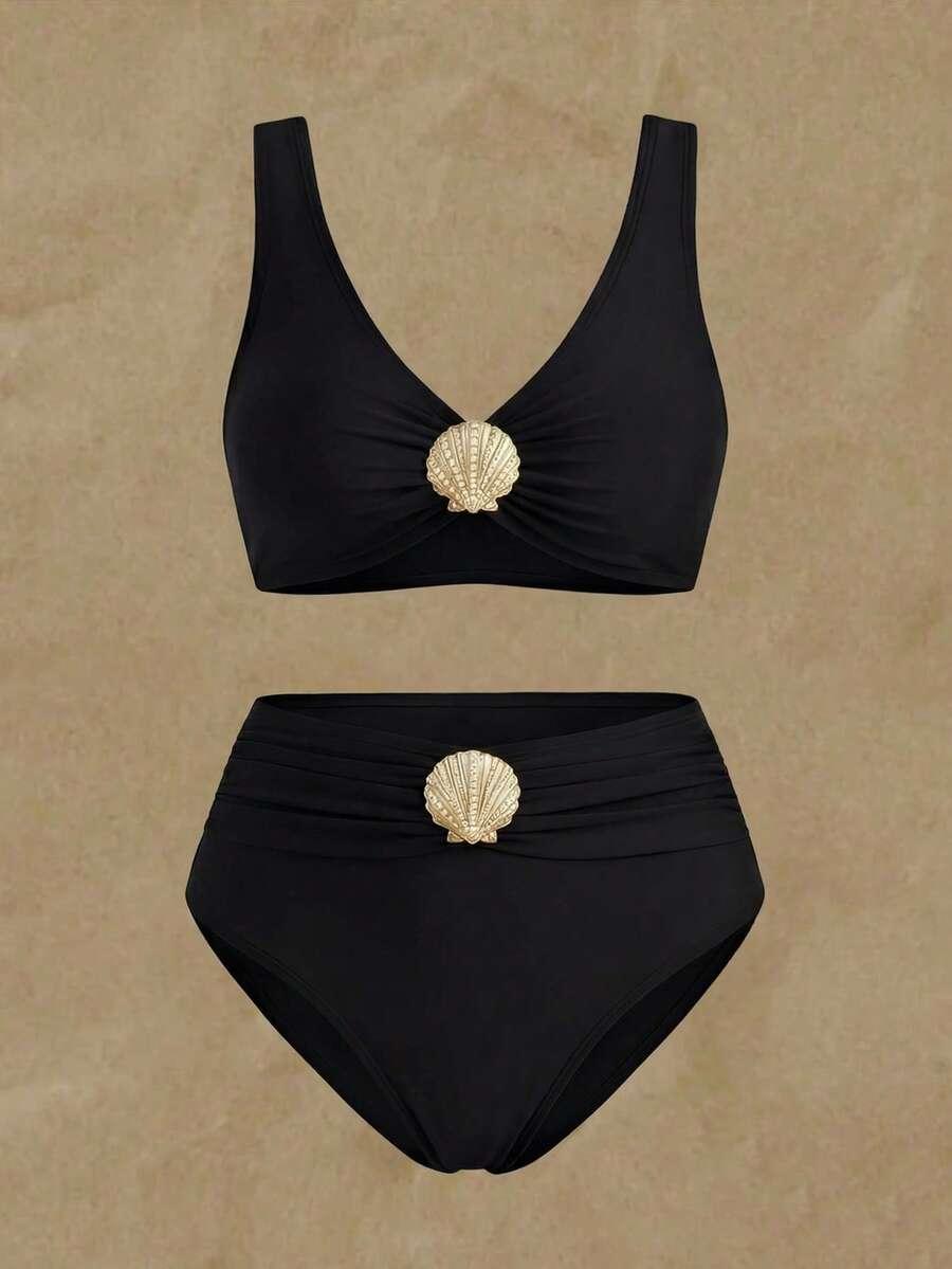 SHEIN CZARNY DWUCZĘŚCIOWY STRÓJ KĄPIELOWY