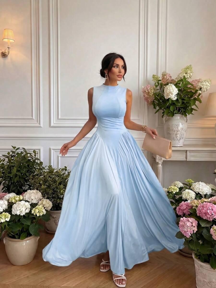 SHEIN NIEBIESKA MAXI SUKIENKA BEZ RĘKAWÓW