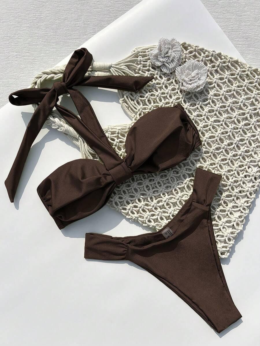 SHEIN BRĄZOWY DWUCZĘŚCIOWY STRÓJ KĄPIELOWY S09__M