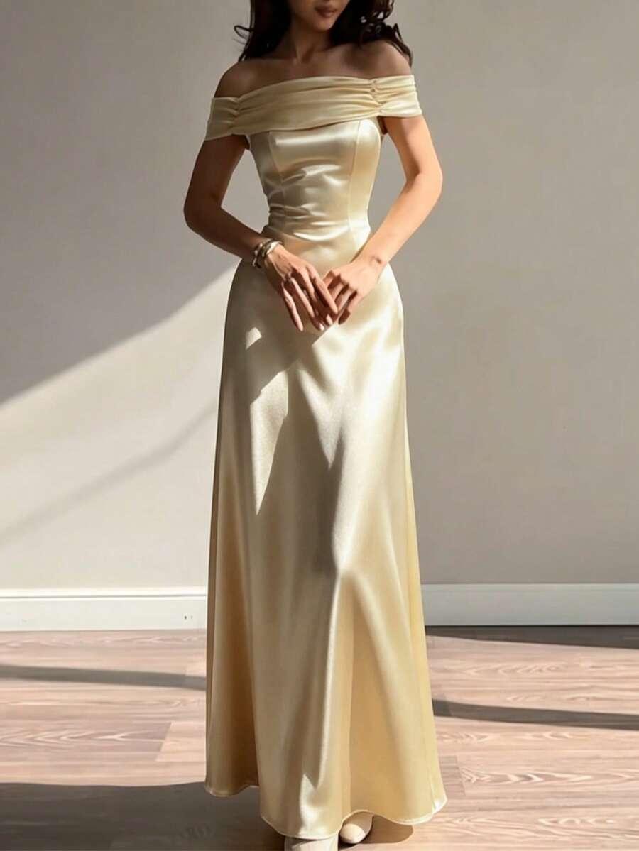 SHEIN MAXI SUKIENKA W KOLORZE ZŁOTYM S06__M