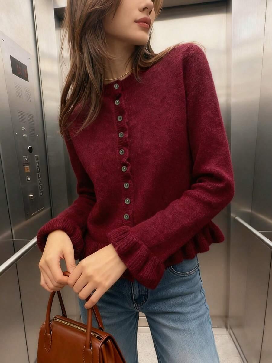 SHEIN BURGUNDOWY SWETER GUZIKI S06__M
