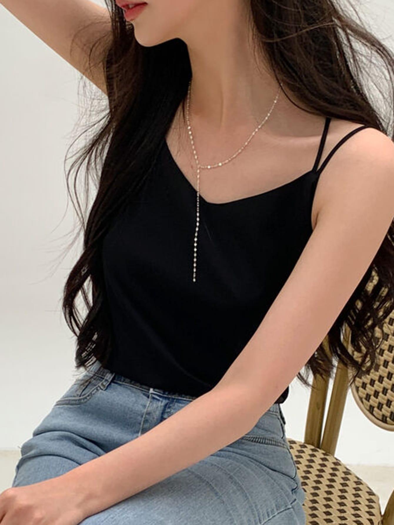 SHEIN CZARNY SATYNOWY TOP S06__XL