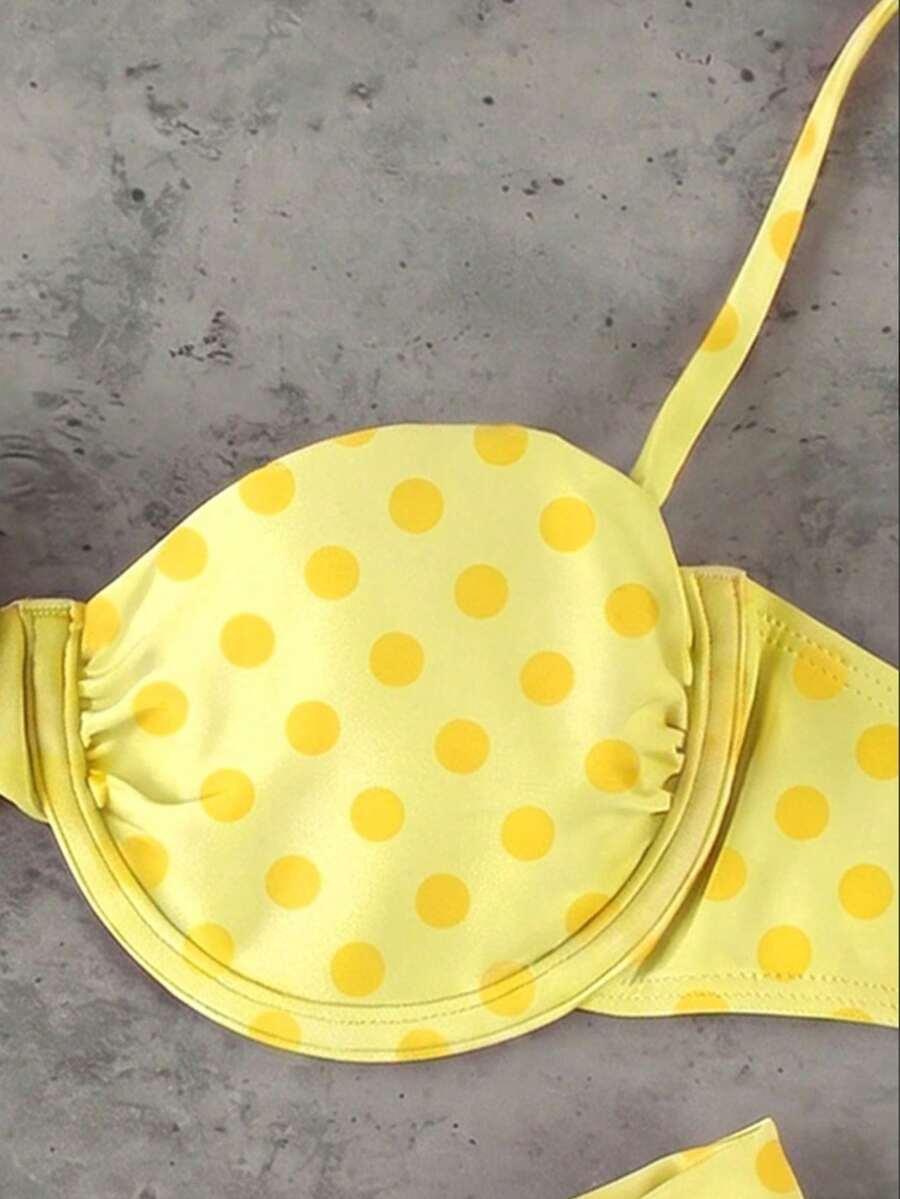 SHEIN ŻÓŁTY STRÓJ KĄPIELOWY DWUCZĘŚCIOWY GROCHY S09__XS