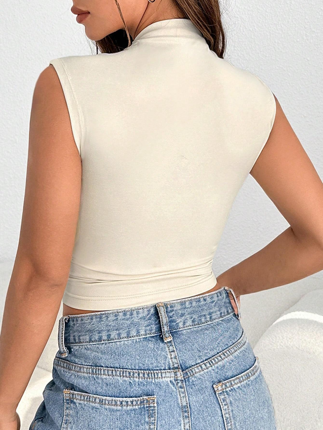 SHEIN BEŻOWY TOP MARSZCZENIA S06__L