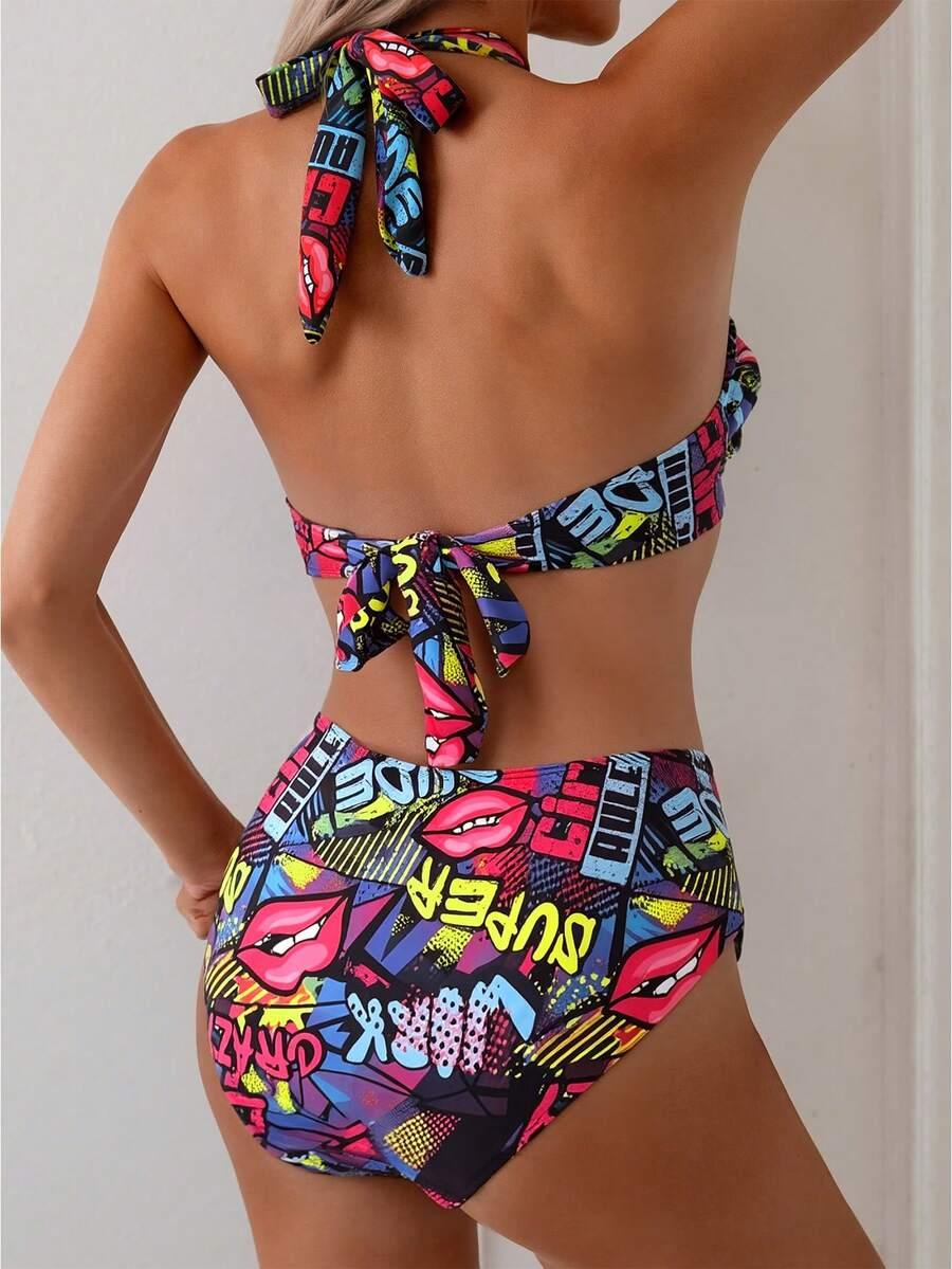 SHEIN DWUCZĘŚCIOWY STRÓJ KĄPIELOWY PRINT S09__S