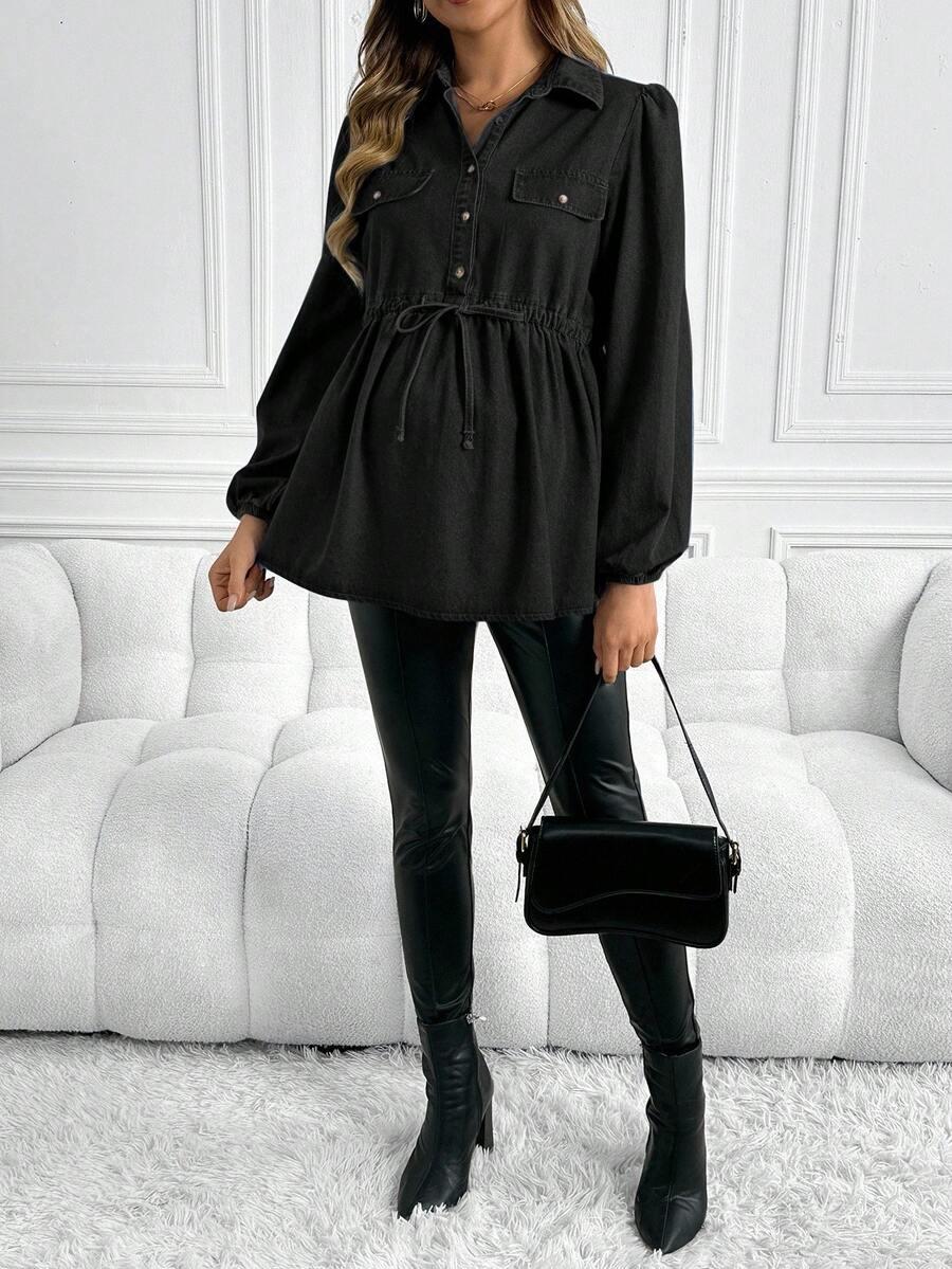 SHEIN CIĄŻOWA CZARNA BLUZKA JEANS KOŁNIERZYK S06__XL