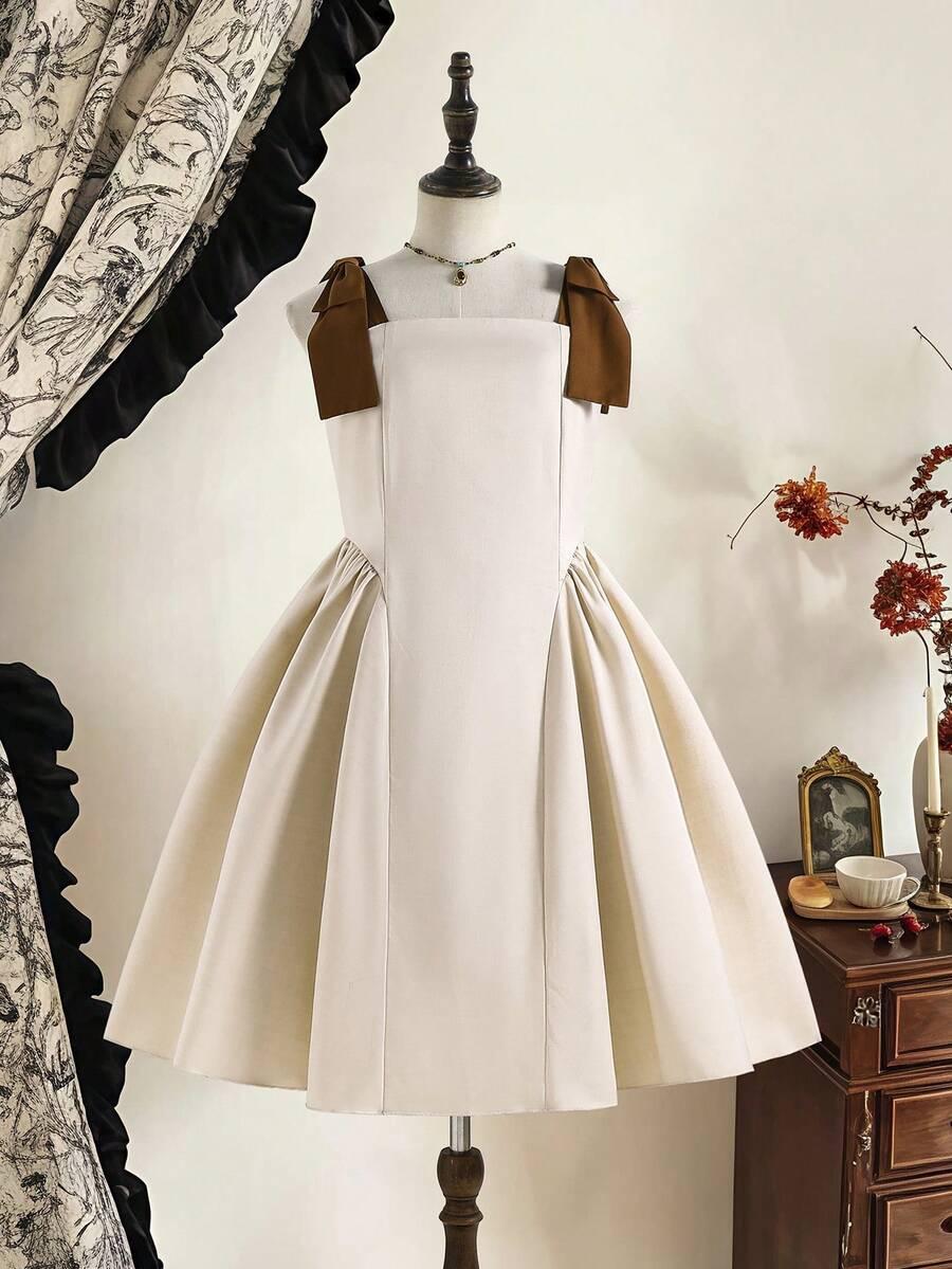 SHEIN BEŻOWA SUKIENKA WIĄZANIE S06__128-134