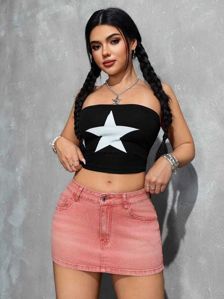 SHEIN RÓŻOWA MINI SPÓDNICA JEANS S06__S
