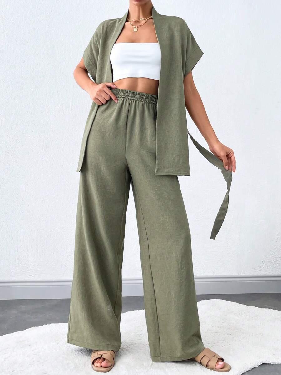 SHEIN ZIELONY KOMPLET KOSZULA SPODNIE S06__XL
