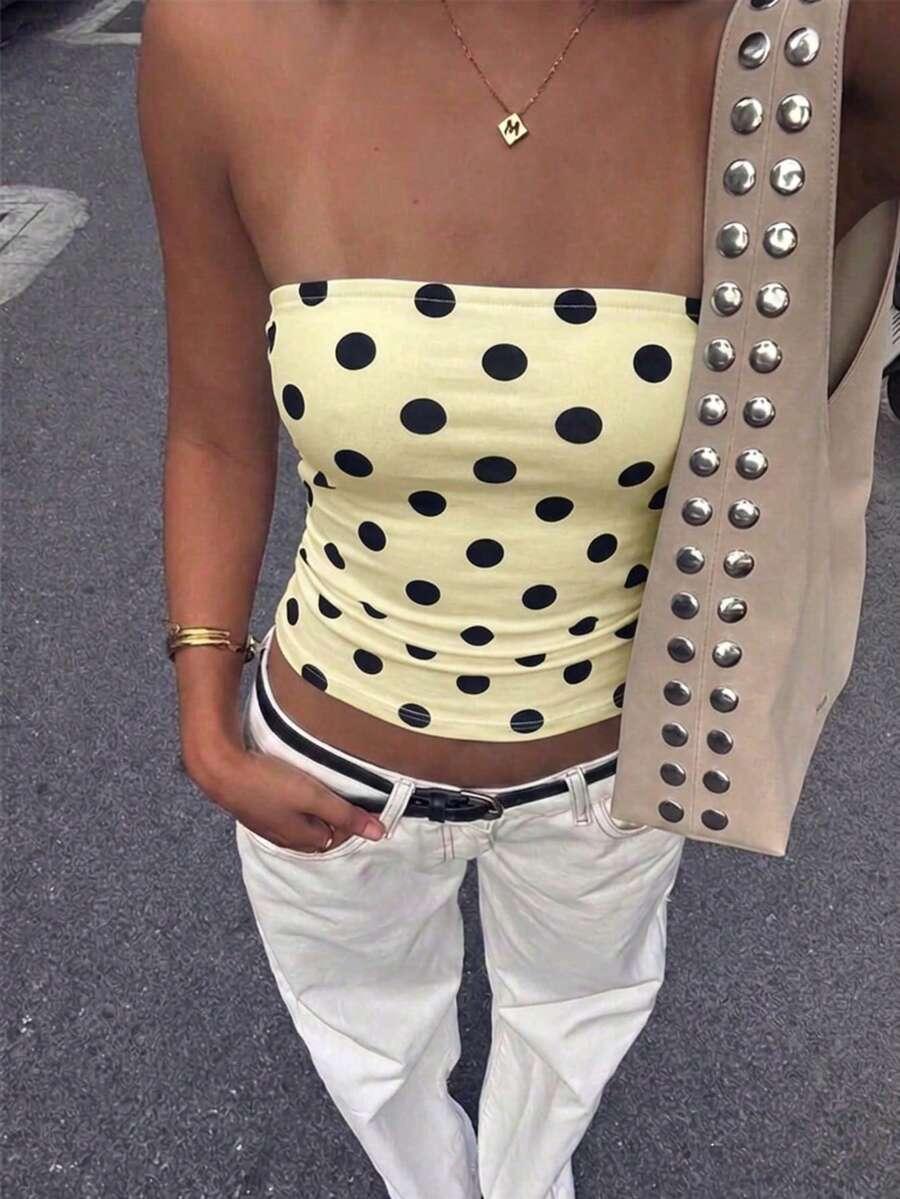 SHEIN ŻÓŁTY TOP WZÓR GROSZKI PK01__S