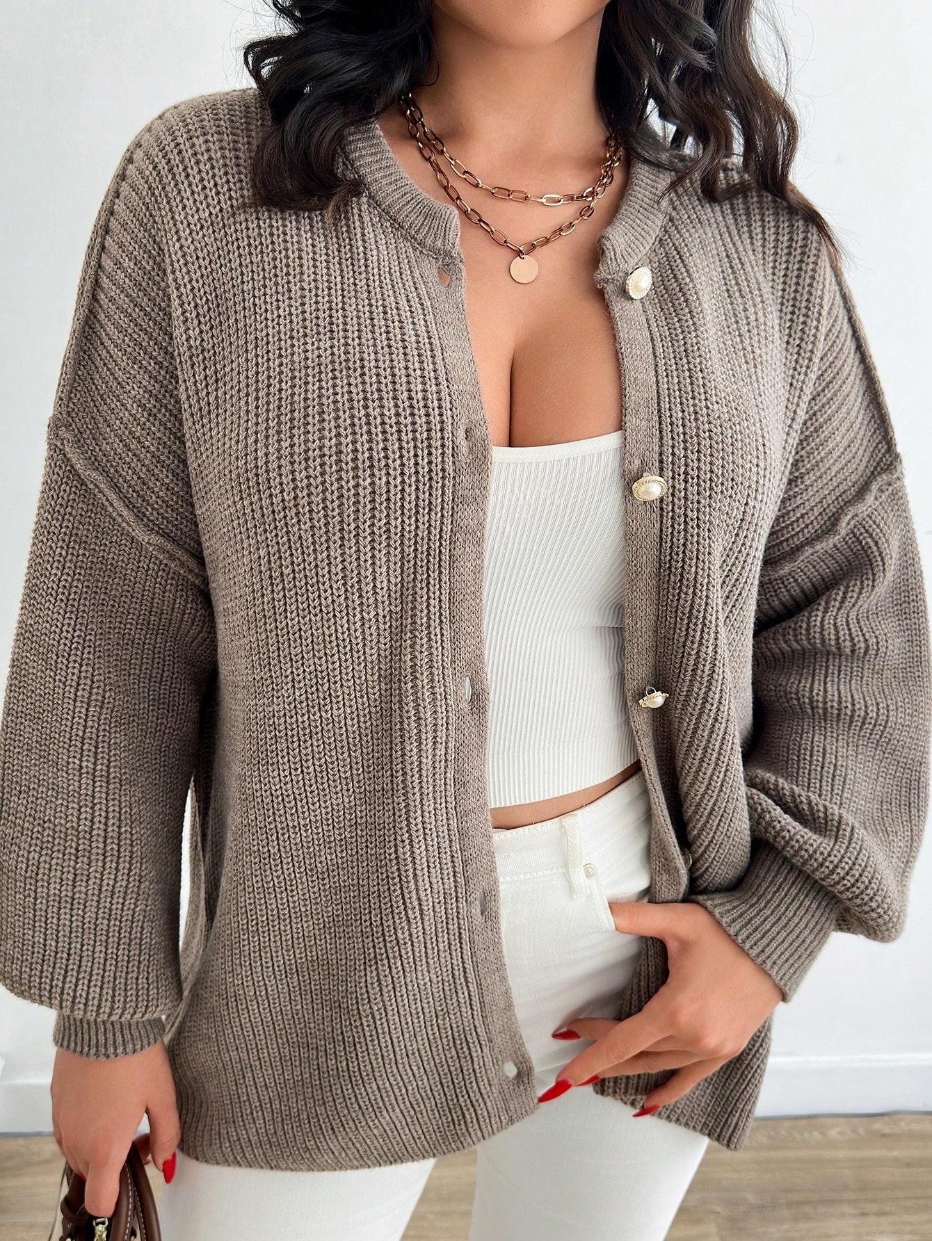 SHEIN BRĄZOWY SWETER GUZIKI S06__48