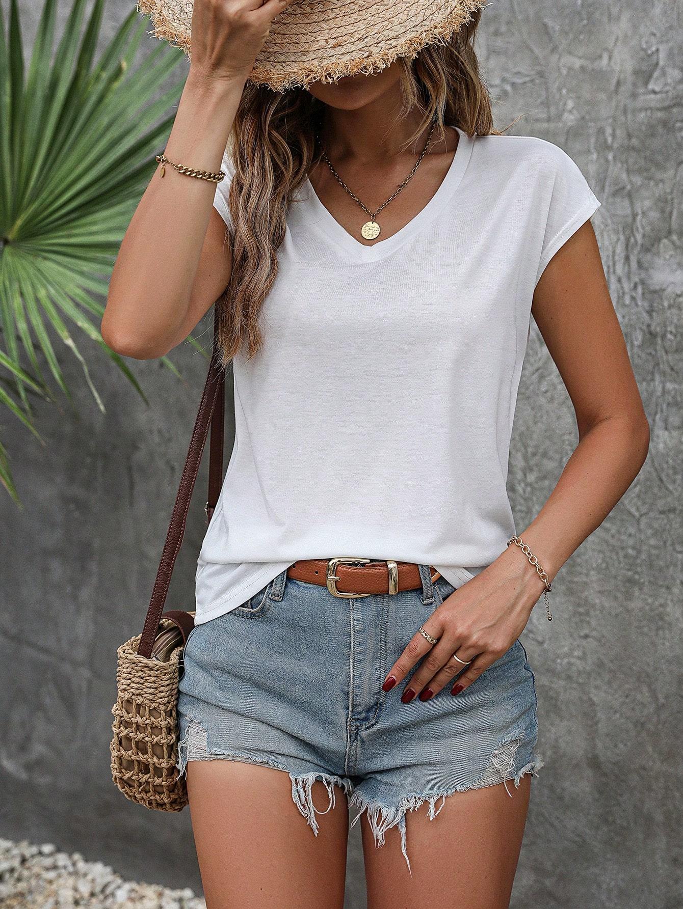 SHEIN BIAŁY T-SHIRT V NECK S06__XS