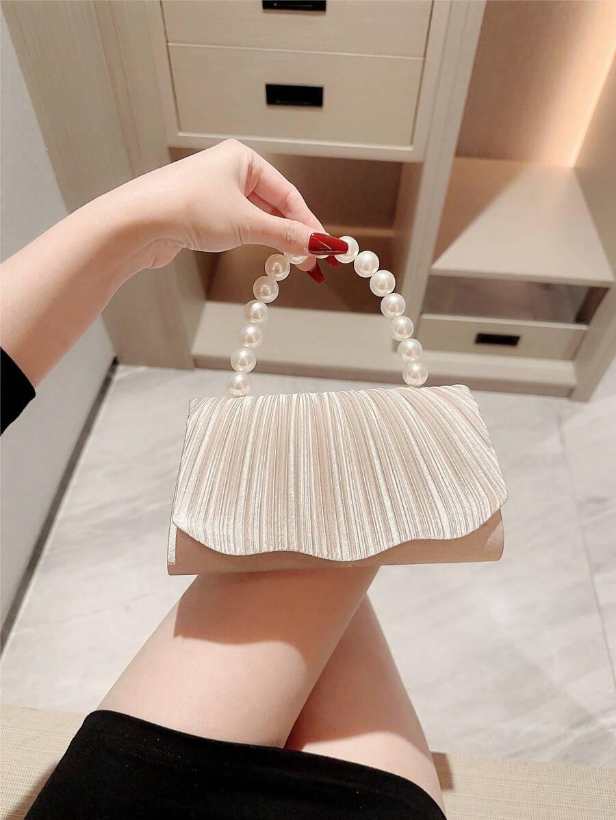 SHEIN KREMOWA TOREBKA KOPERTÓWKA ZDOBIENIE PEREŁKI S07__20X4,5X11CM