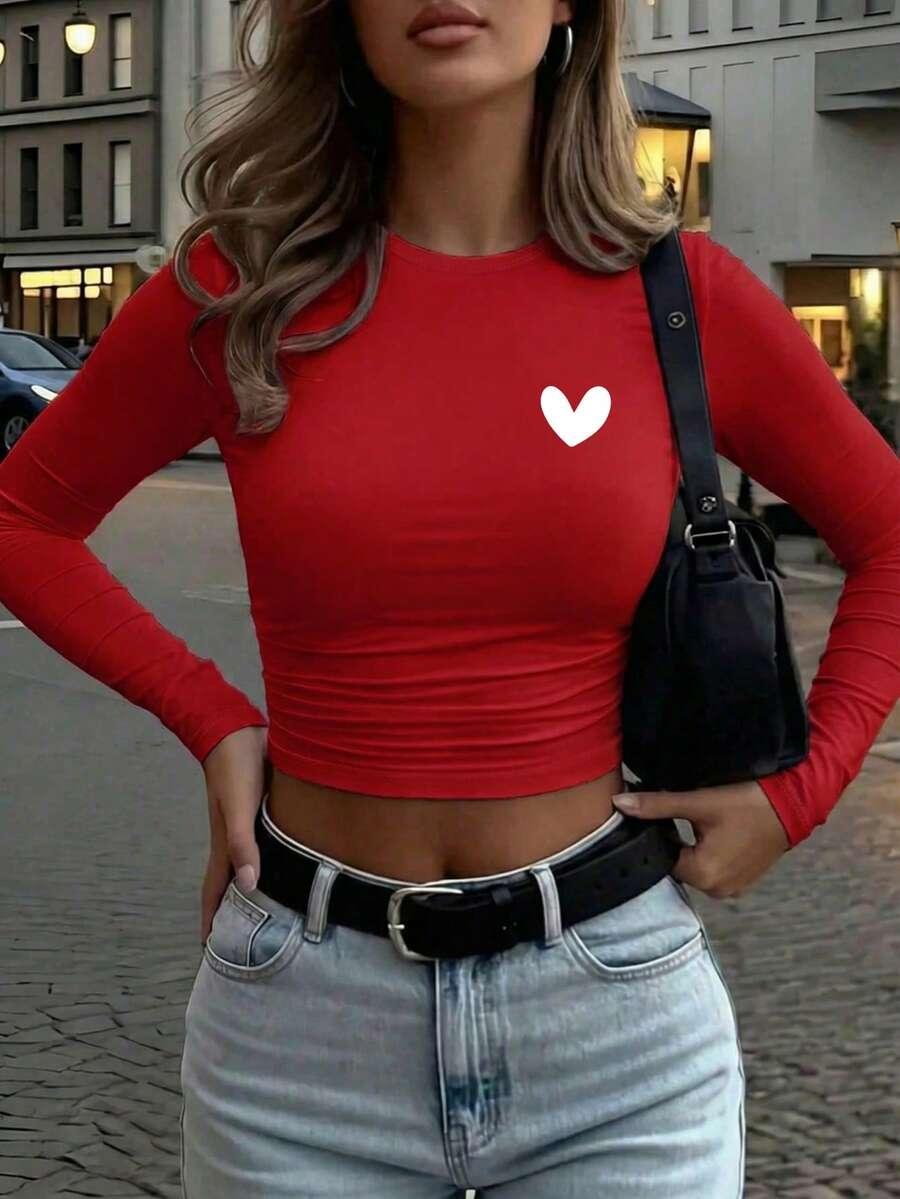 SHEIN CZERWONA BLUZKA DŁUGI RĘKAW S06__M
