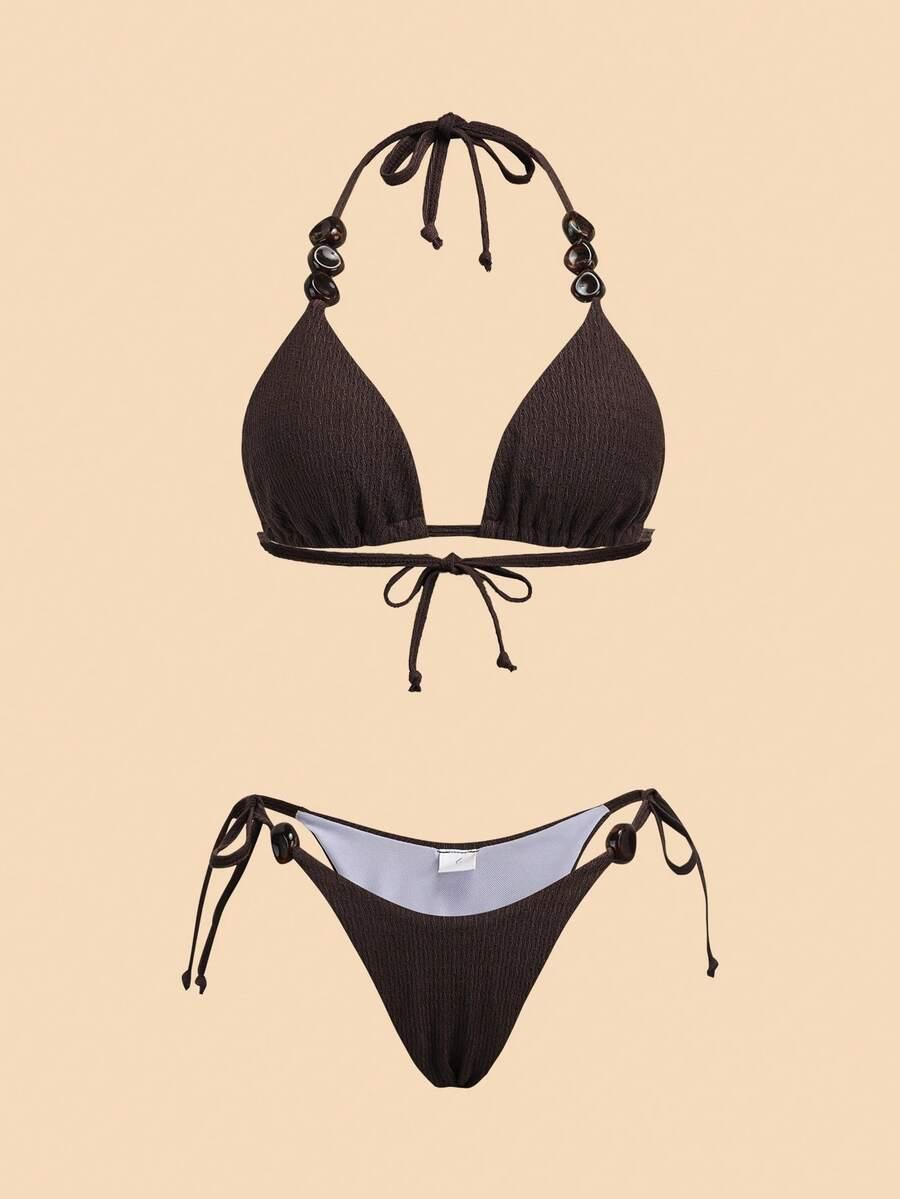 SHEIN BRĄZOWY KOMPLET BIKINI STRUKTURA S09__M