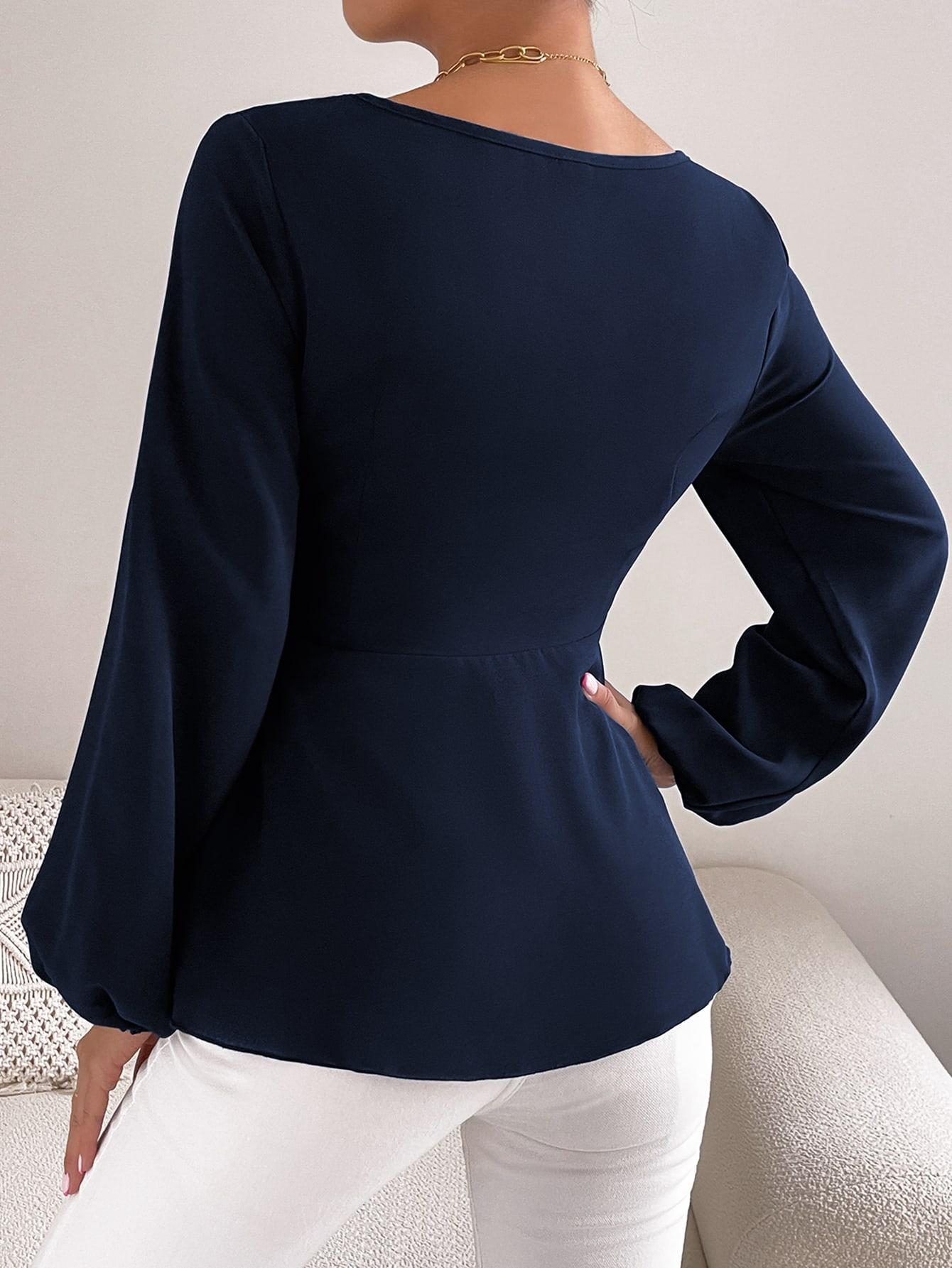 SHEIN GRANATOWA BLUZKA WIĄZANIE S06__S